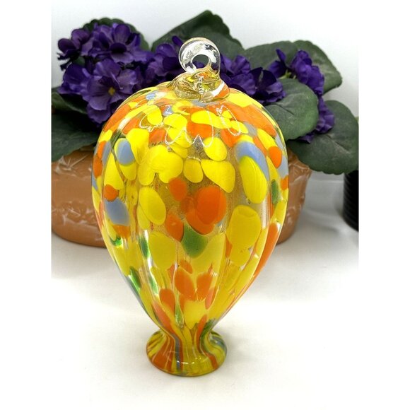 Hand Blown Art Glass Air Balloon Hanger Unique Pattern Collectible Home Decor - Picture 3 of 8